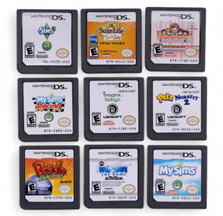 Nintendo DS Games (9): Nine Nintendo DS games including Imagine Babyz, Wipe Out the Game, Petz Nursery 2, My Sims, My Sims Racing, Sims 3, The Suite Life, Peggle, Cooking Mama 2.