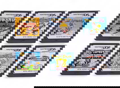 Nintendo DS Games (6): Six Nintendo DS games including Super Mario Bros, Mario vs. Donkey Kong, Yoshi's Island DS, Mariokart DS, Drawn to Life, Super Princess Peach.