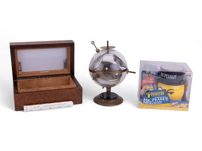 Dunhill Burl Humidor, Huger Hydrometer: Alfred Dunhill burl wood humidor, hydrometer by Huger W. Germany similar or same as vintage Sputnik Weather Station, Mid Century 1960s or 50s Space Age Barometer Hydrometer and Thermometer, West