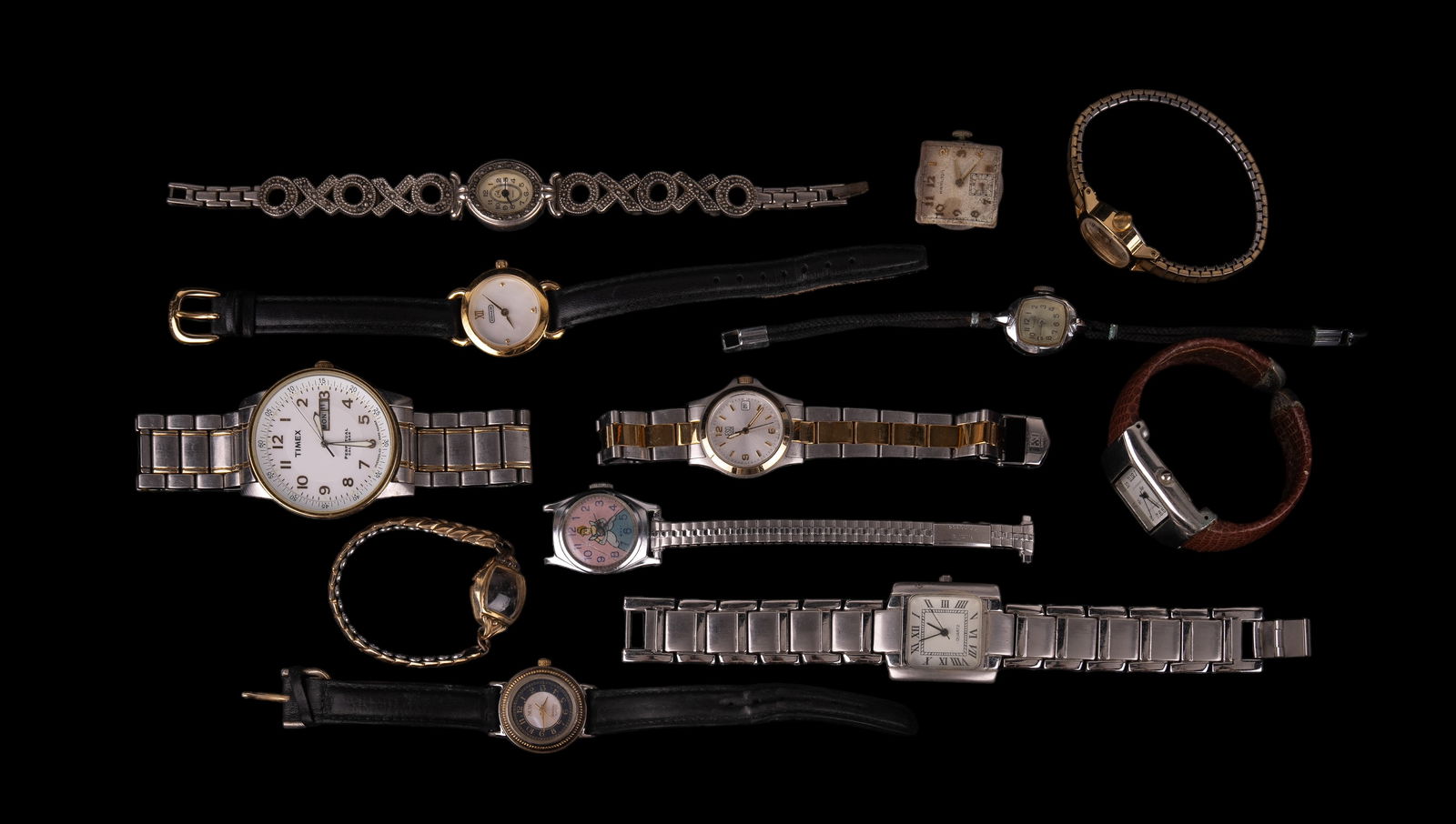 Collectible Watches (12): Includes watches by Now, Timex, Candi, Hamilton, Coach, ESQ Swiss, Eikon, SKC, and US Time.
