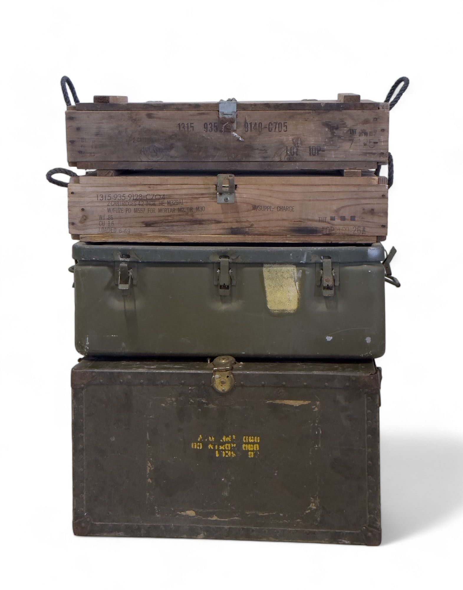 Stack of US Military Utility Boxes: Stack of US Military Utility Boxes (4) Largest is approx 16" h x 30" x 25"