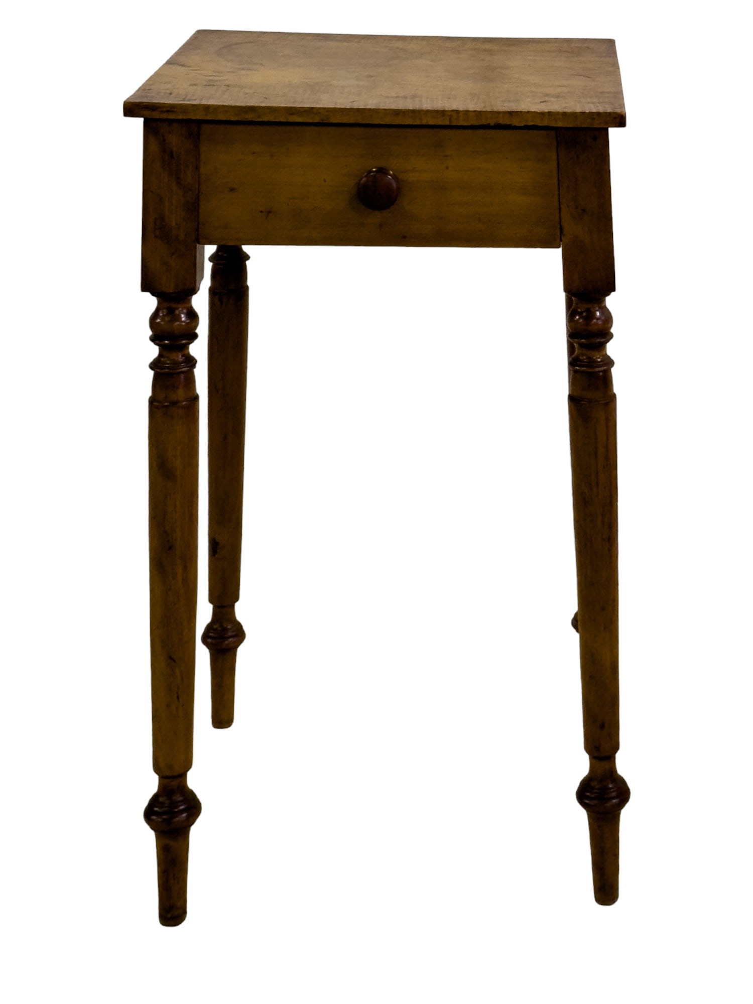 Tiger Maple Sheraton One Drawer Stand, 19th C: Tiger Maple Sheraton One Drawer Stand approx 28 x 17 x17