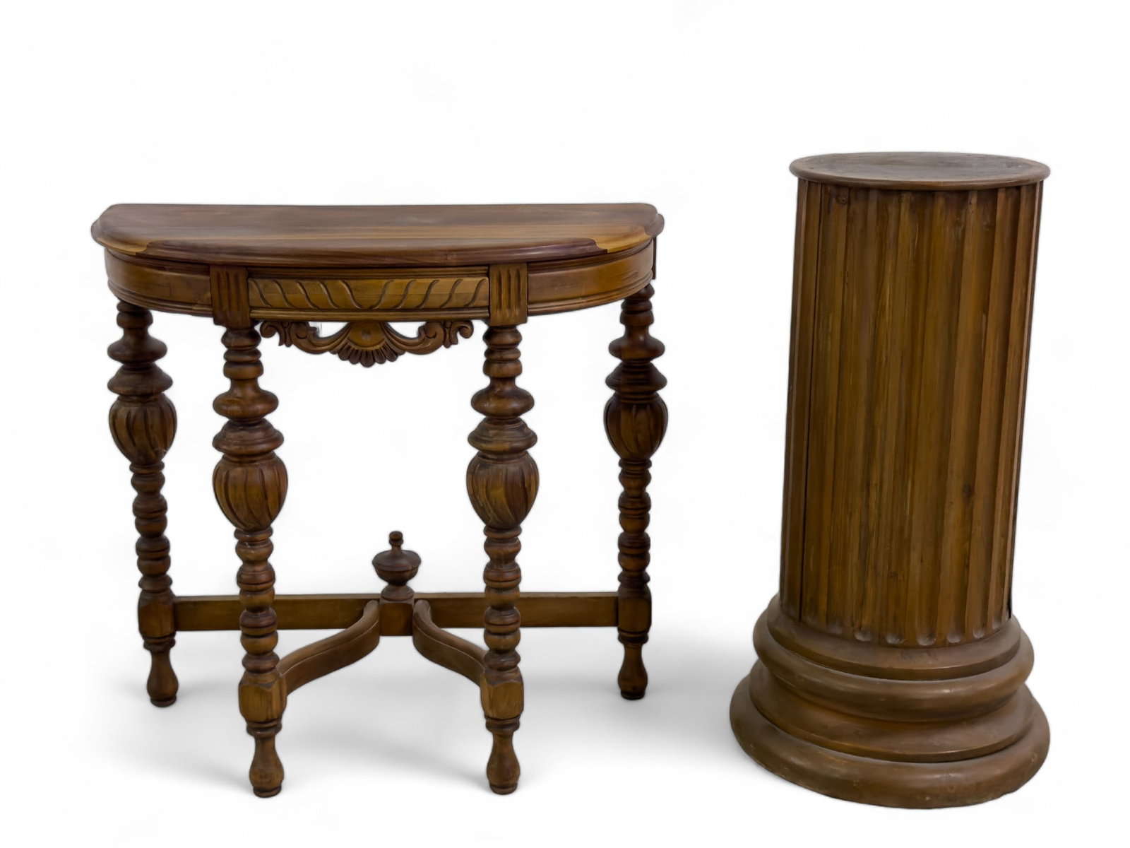 Antique Oak Pedestal Table, Exotic Wood Table: Antique Oak Pedestal Table and Exotic Wood Table. Pedestal is approx 30" high