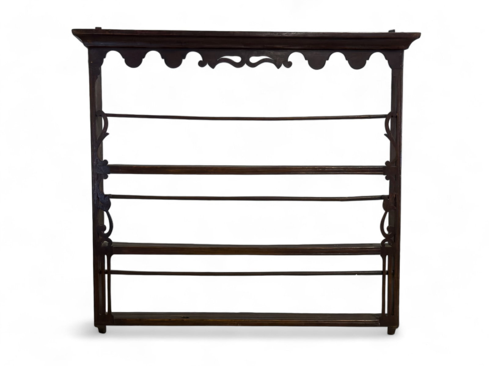 18th C English Pewter Shelf: 18th C English Pewter Shelf approx 40 x 40.5 x 5.5in. One cross bar is in need of repair