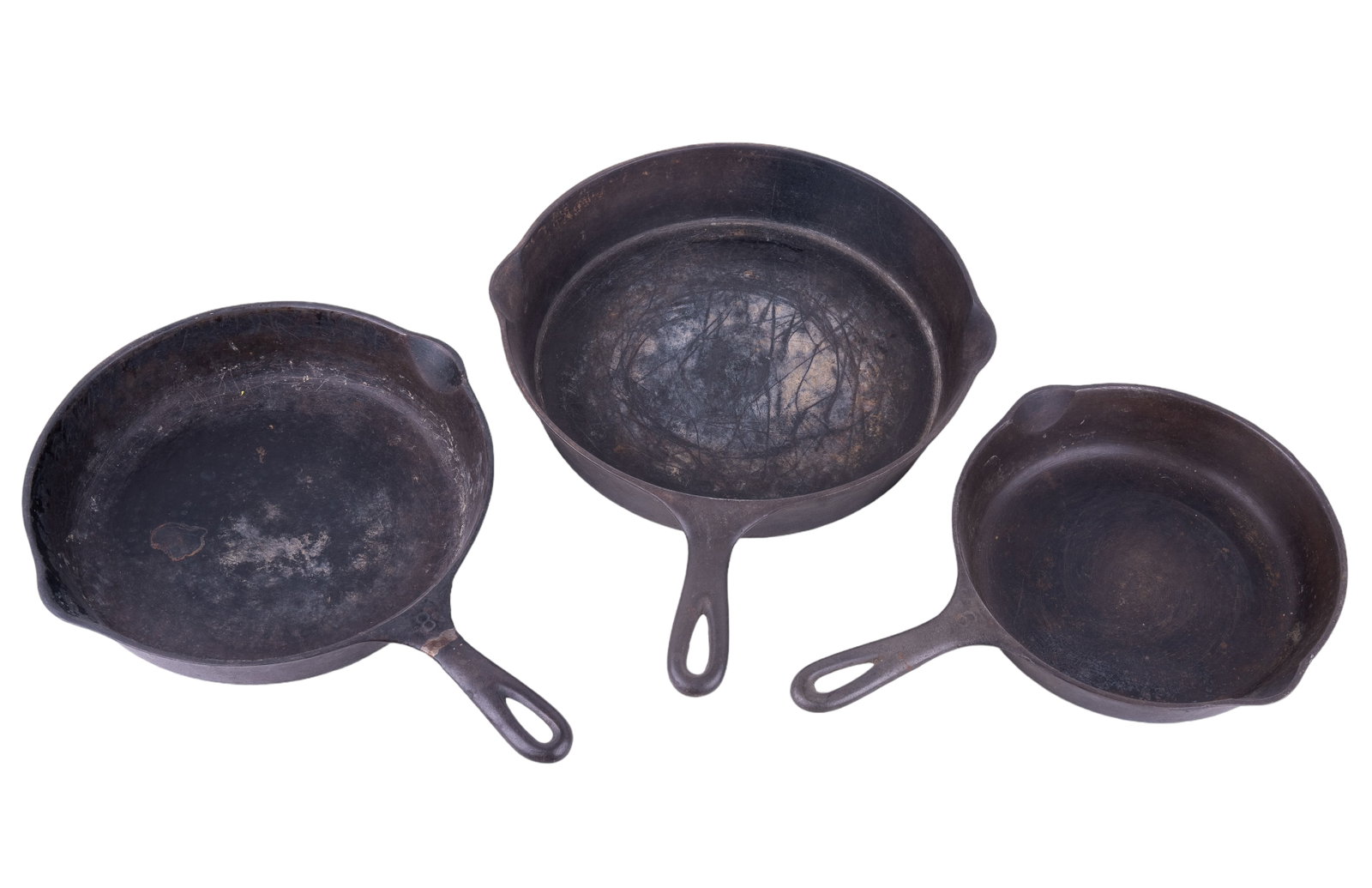 Antique Wagner Cast Iron Skillets: Antique Wagner Cast Iron Skillets - 1 each 6", 8" , and 10"