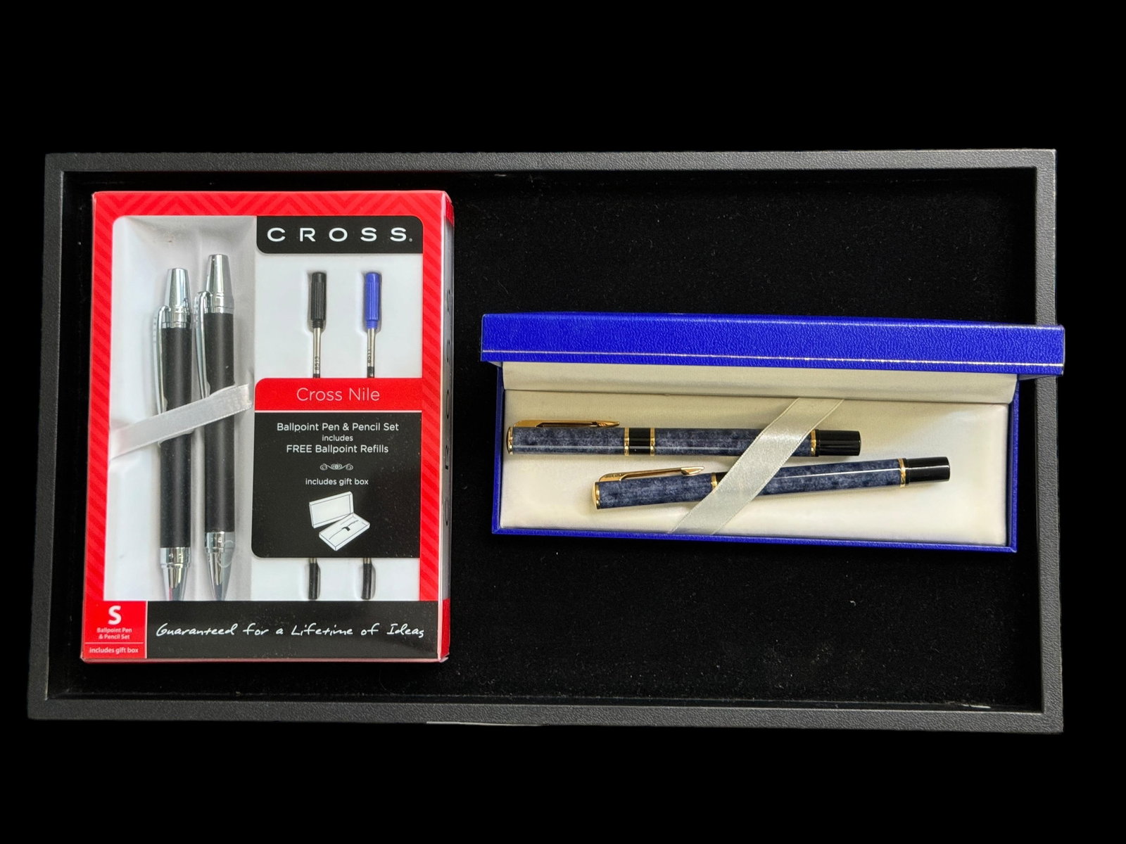 Waterman and Cross Pen & Pencil Sets NIB: Waterman Paris pen and pencil set and Cross "Cross Nile" pen and pencil set, both new in original boxes.