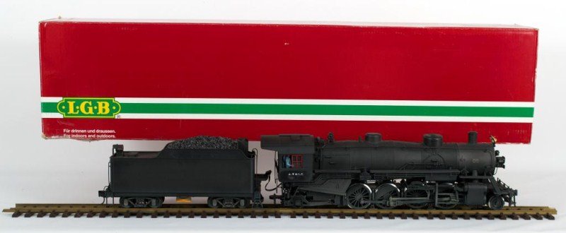 LGB 20872 Custom-Santa Fe Mikado With Sound: LGB 20872 Santa Fe Mikado with sound, custom work performed; lowered locomotive cab and tender for better prototype appearance, custom paint for weathered appearance, jewels in rear lights and KD coup