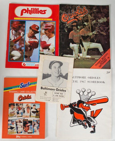1950-60 York White Rose, Orioles & Phillies Sport: 1950 York White Rose Sports Memorabilia including two 1950-51 Official Score Cards, four team photos (two are signed), 1964 team photo, The York Dispatch Presents: 50 Years in Baseball with Lefty Geor