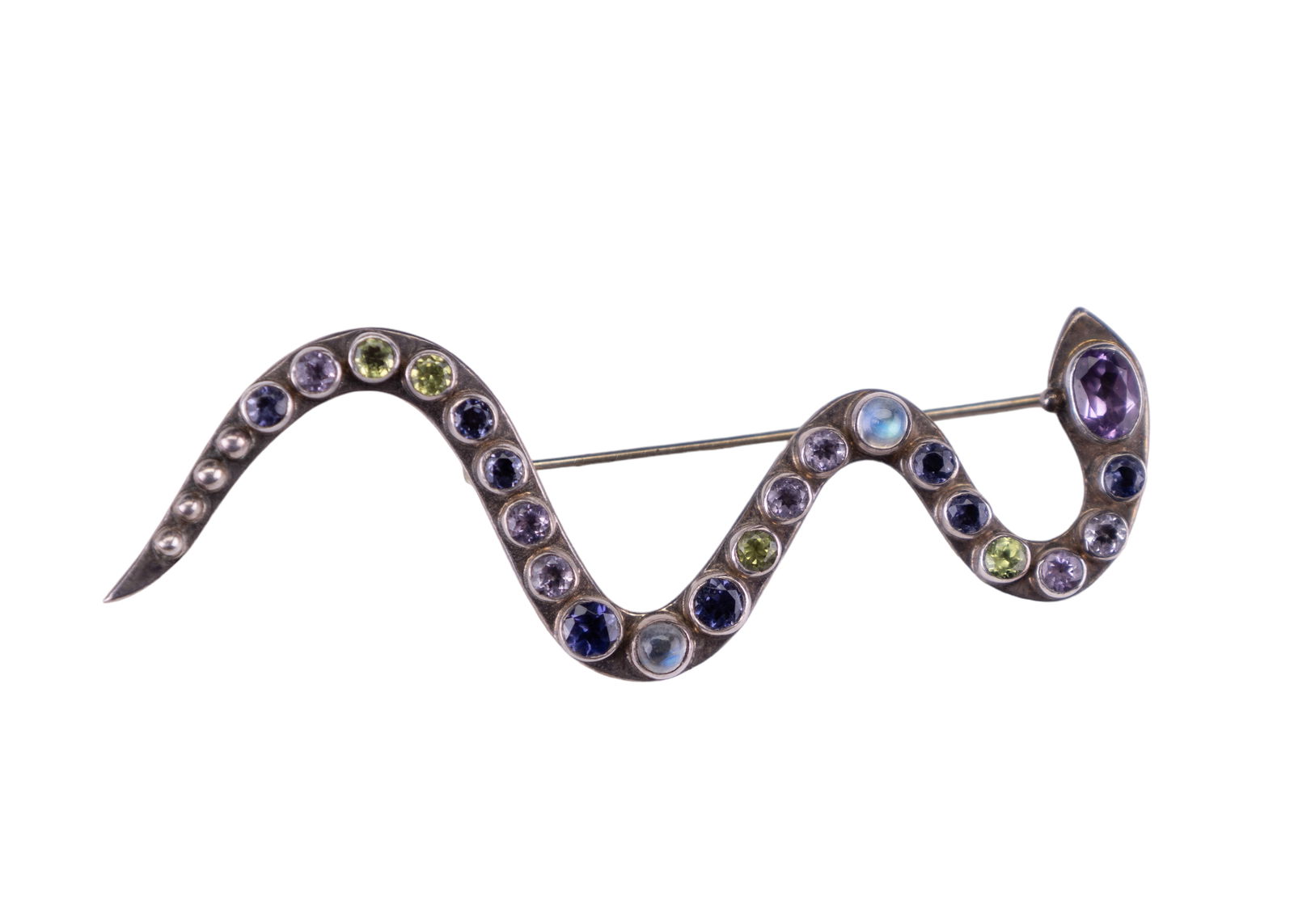 Sterling & Gemstone Serpent Brooch (1 of 4)
