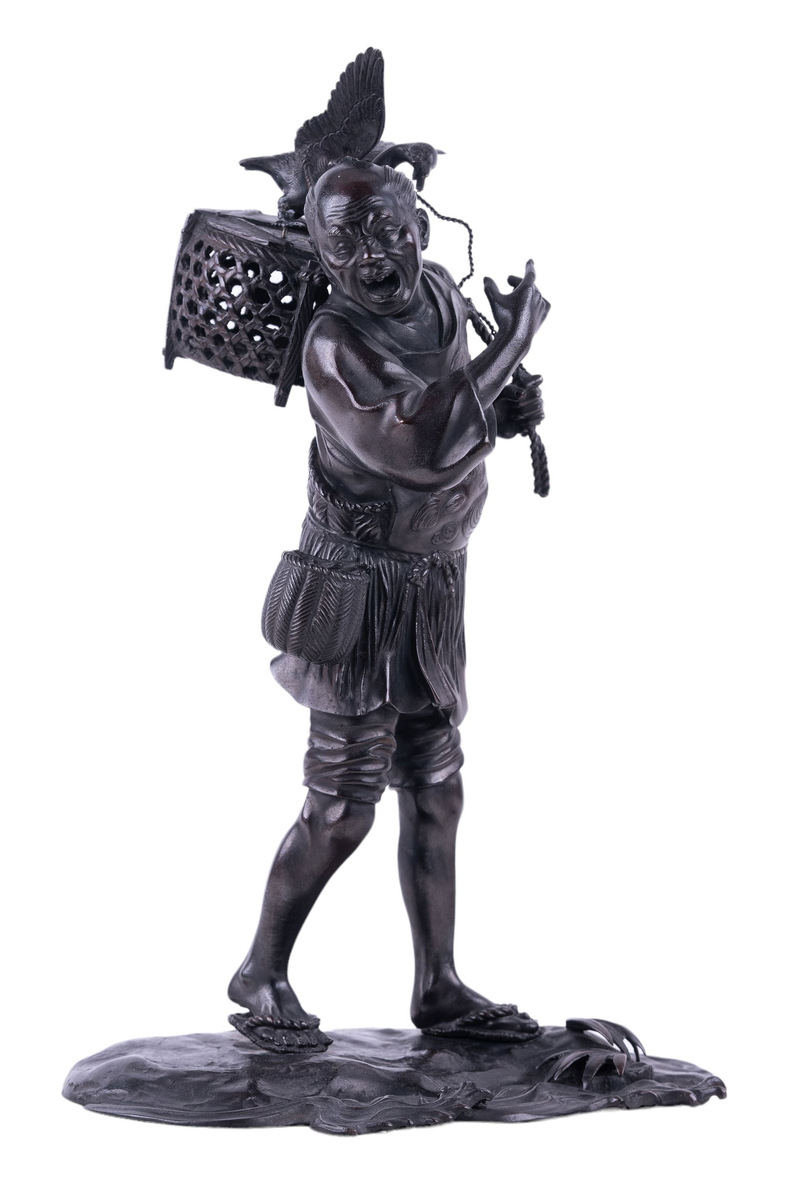 Japanese Bronze Statue of Man with Fish and Game (1 of 13)