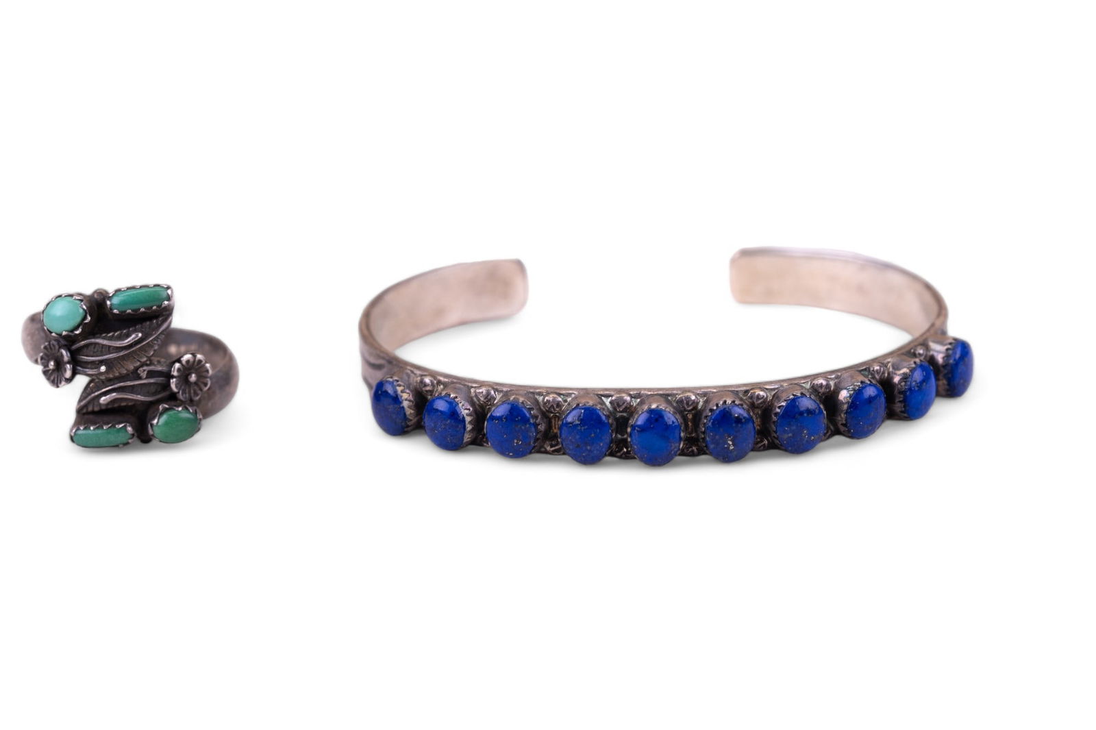 Sterling and Lapis Bracelet, Sterling Adj. Ring (1 of 12)