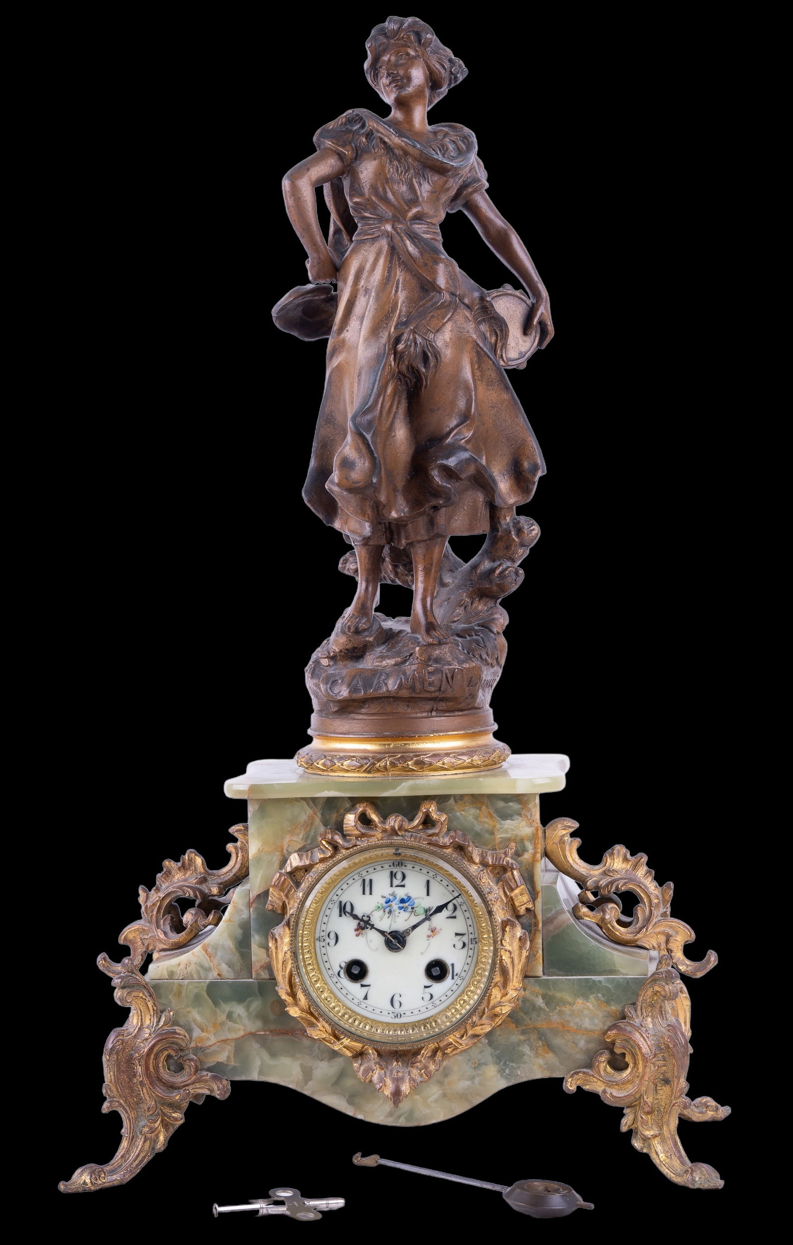 French Onyx and Bronzed Spelter Mantel Clock (1 of 17)