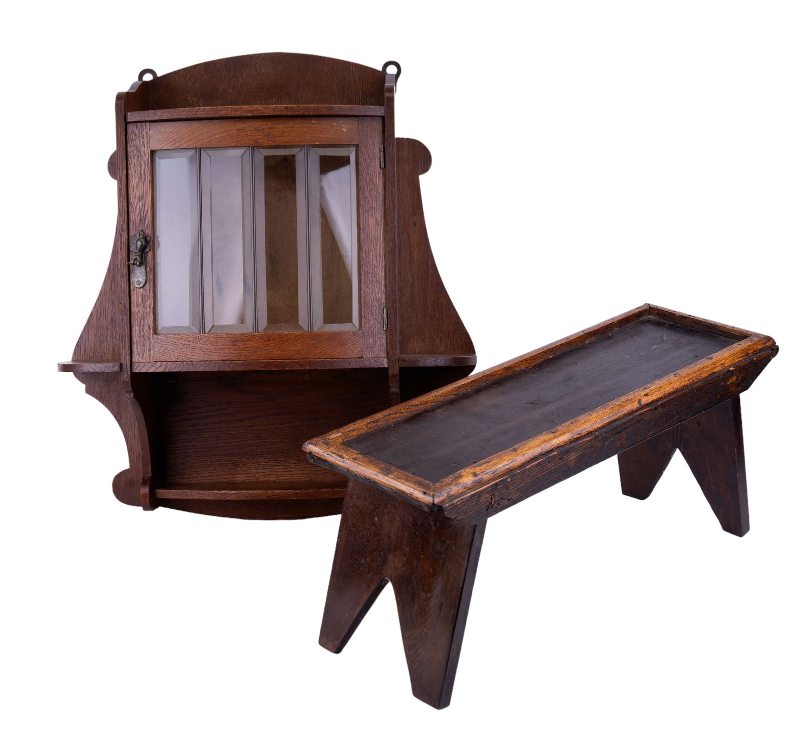 Antique Oak Curio Cabinet and Bench (1 of 16)