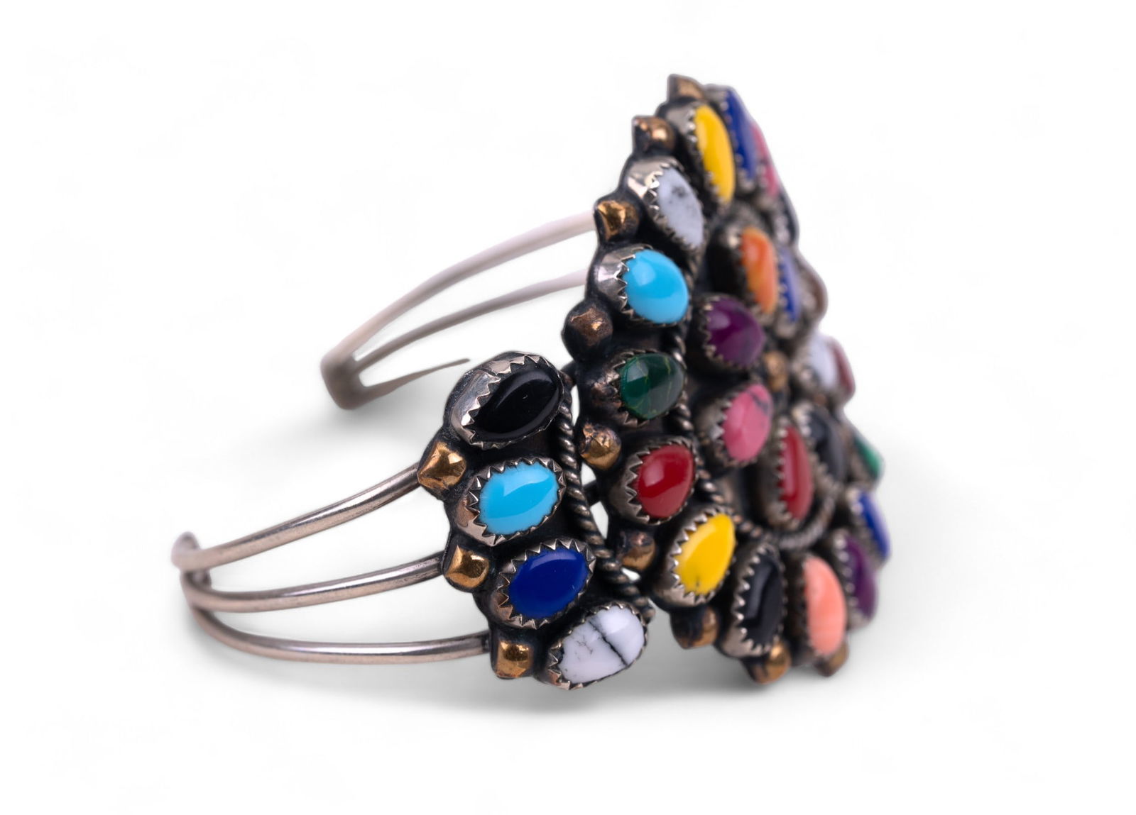 Multi-Stone Silver Tone Cuff Bracelet (1 of 5)