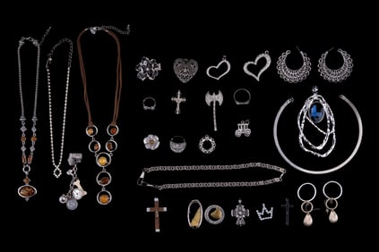 Silver-tone Necklaces, Pendants, Rhinestones