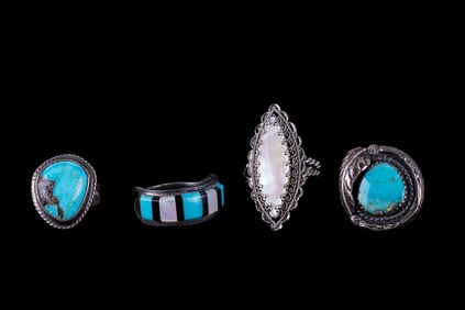 Sterling Silver Rings With Turquoise & MOP