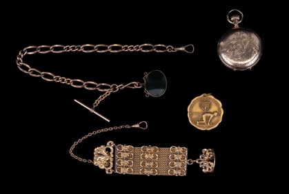 Antique 14K Pocketwatch w/ Chains & Fob