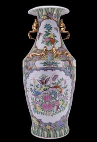 Large Vase with Goose Handles, Flower Theme