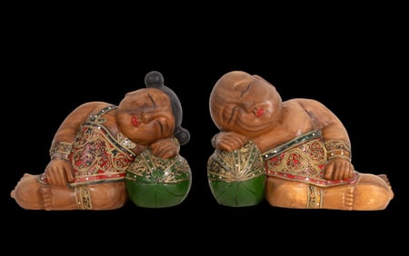 Vintage Chinese Hand Carved Hardwood Statues