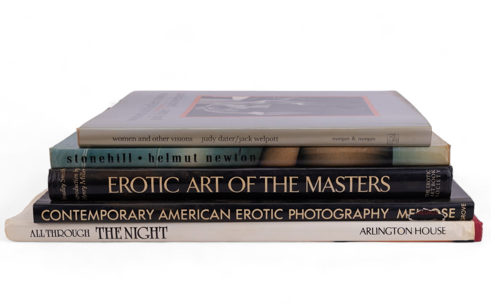 Adult Nude Photography Books (5): 5 books artist names include Helmut Newton, Judy Dater, Jack Welpott, Bradley Smith. 2 books of collections of photos. All books are in good condition with dust jackets. Adult photography.
