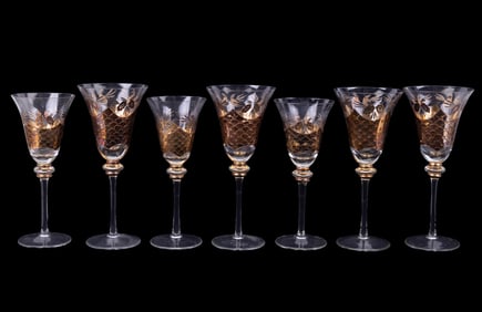 Seven Stemmed Cut Glass Wine Glasses