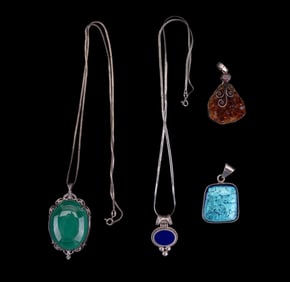 Two Sterling Chains w/ Pendants + 2 Ster. Pendants