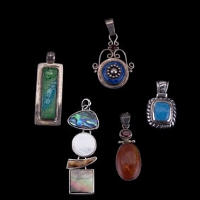 4 .925 Marked Pendants, 1 Abalone, MOP Pendant