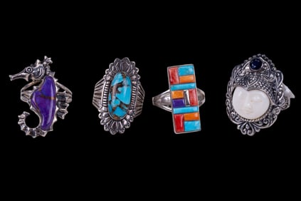 Four Sterling Rings w/ Semi Prec. & other Stones
