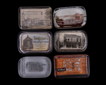 Antique Advertising Glass Paperweights (6)