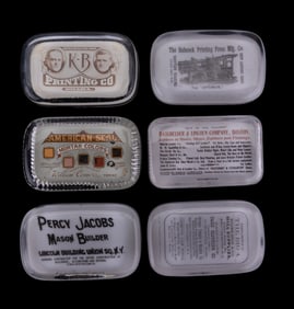 Antique Advertising Glass Paperweights (6)