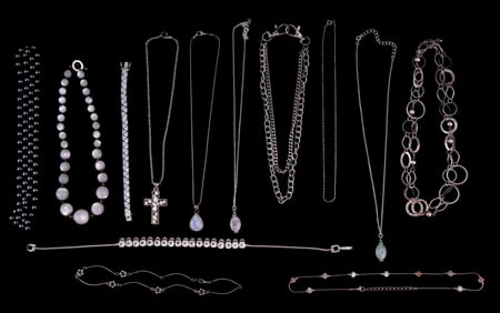 Silver Tone, White Stone, Rhinestone Jewelry