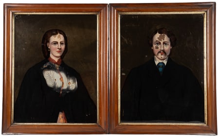 Antique Reverse Glass Portrait Paintings (2)