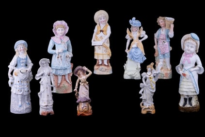 German Bisque Figurines, One Porcelain (8 Pc.)