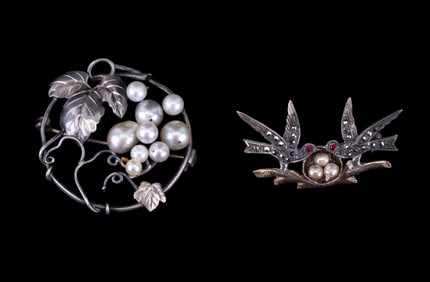 Early Sterling Silver Pearl Brooches