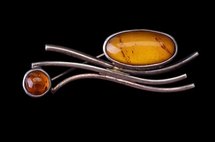 Amber Sterling Silver Brooch