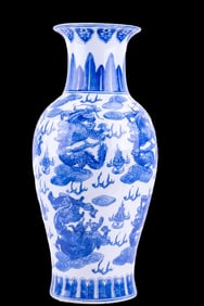 Chinese Blue & White Porcelain Dragon Vase