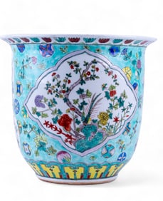 Large Chinese Painted Planter w/ Nature Scene