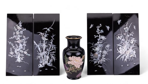 Japanese Fitz & Floyd Vase, Decorative MOP Hanging