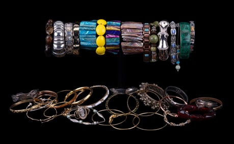 Two Trays of Bangle, Cuff, and Stretch Bracelets