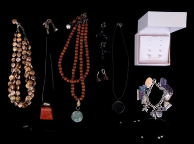 Sterling Necklaces, Charm Bracelet, and Earrings