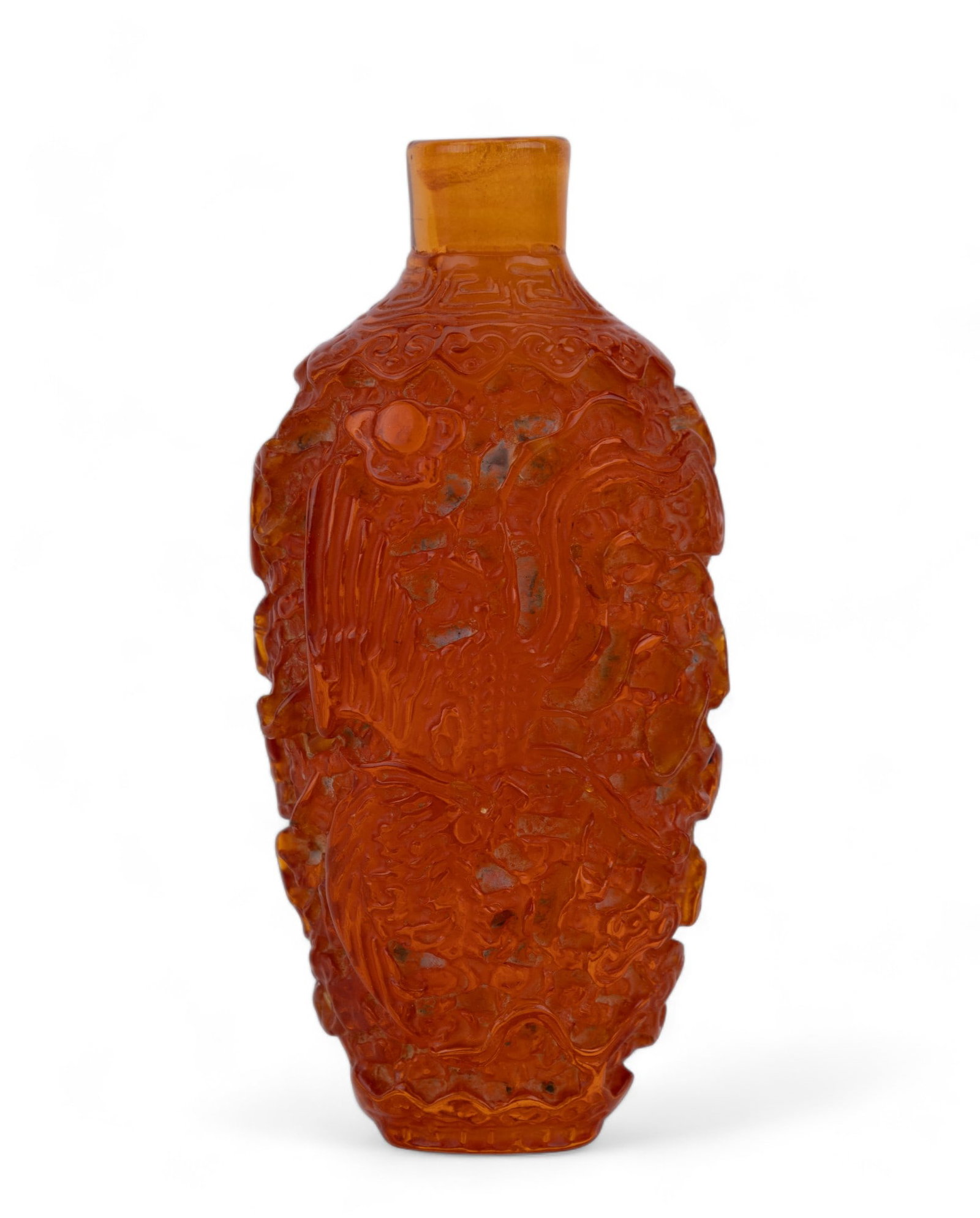 Antique Amber Snuff Bottle w/ Dragon & Phoenix (1 of 11)
