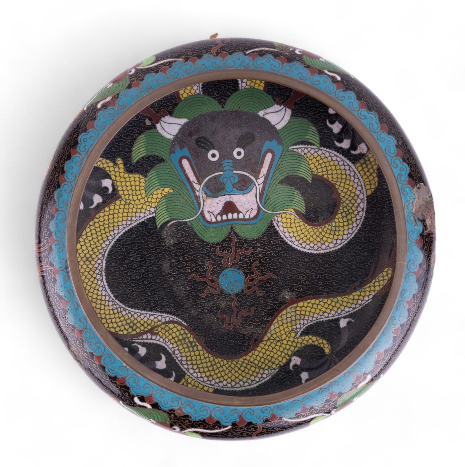 Chinese Cloisonne Enamel Dragon Bowl/Bronze (1 of 14)