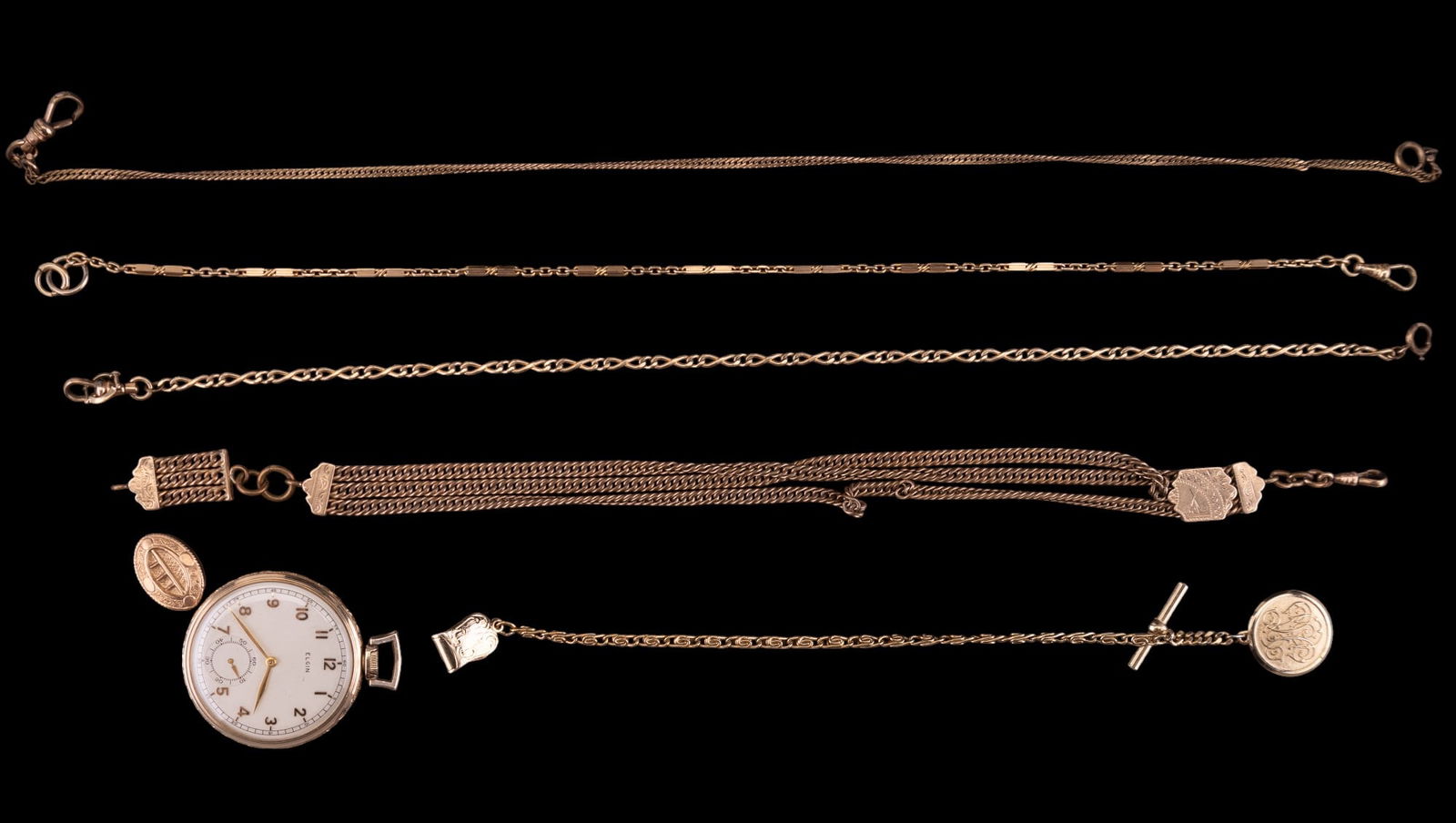 Antique Elgin Pocket Watch & Watch Chains (1 of 12)