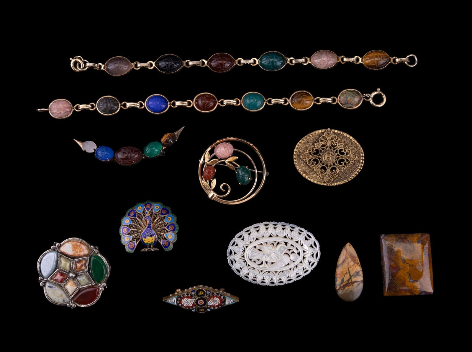 Scarab, Micromosaic, Semi-Precious Jewelry (1 of 6)