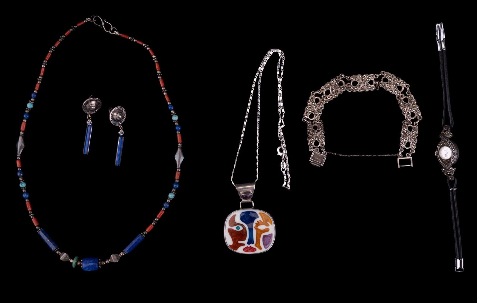 Sterling Lapis Coral Necklace, Sterling Jewelry (1 of 11)