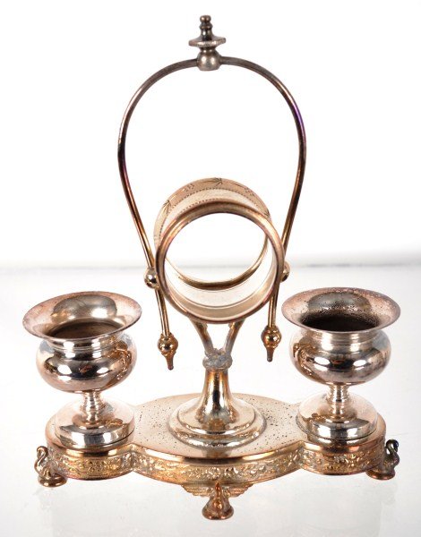 Combination Figural Napkin Ring/ Salt and Pepper: Combination figural napkin ring/ salt and pepper by Simpson, Hall and Miller