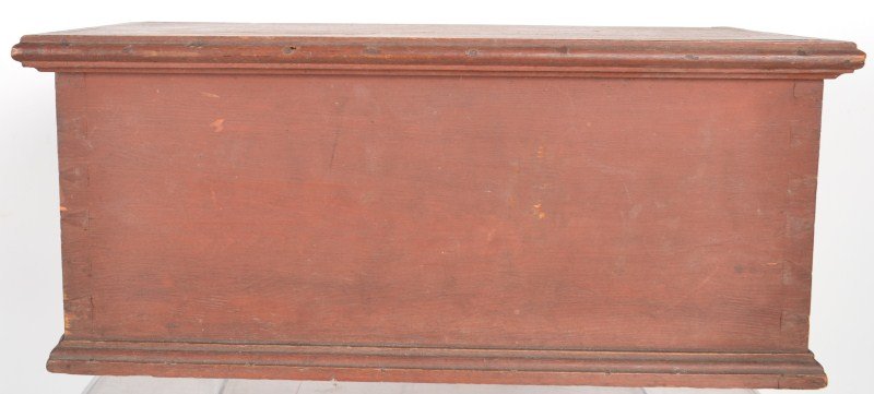 19th C Painted Document Box: 19th C red painted softwood document box with dovetail construction, molded top and base