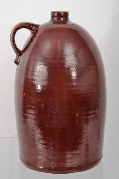 Two Gallon Redware Jug with Brown Glaze: Two gallon redware jug with brown glaze