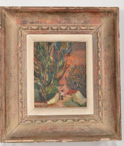 Abraham P Hankin (1904-63) Oil on Board: Abraham P Hankin (1904-63) oil on panel, Man on Bridge, signed, framed, 9 3/4" x 7 1/2"w