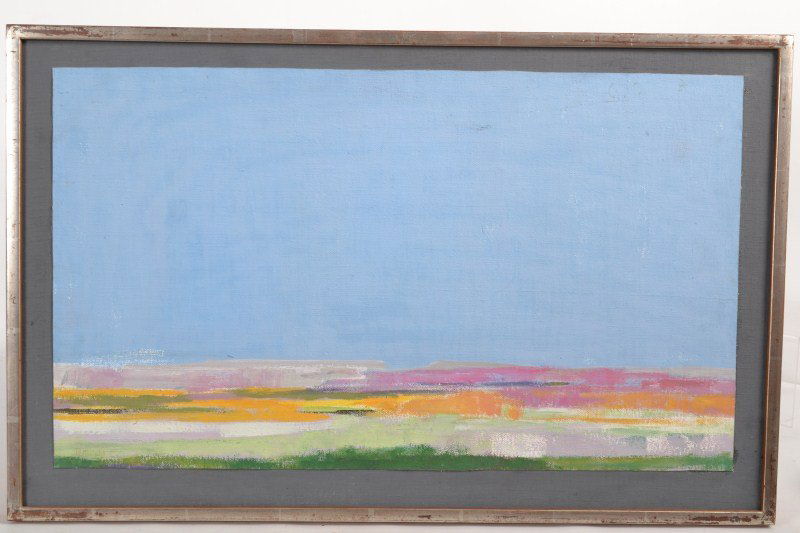 Judith Rothschild (1922 - 1993) New York: Judith Rothschild (1922 - 1993) oil on canvas, untitled landscape, 14 5/8 x 24 5/16 in, original framing and mounting, painted between 1967-69: provenance: this painting was lent to the Judith Rothsch
